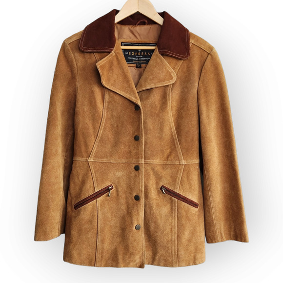 Express Jackets & Blazers - Express Tan and Brown Leather Jacket